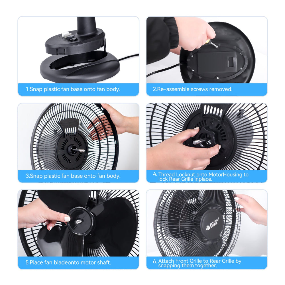 Black Grille 12" Oscillating Table Fan with Adjustable Speed Setting
