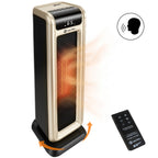 Voice Pilot 23“ Oscillating Tower Space Heater with Offline Voice Control, Favorite Setting, Cool-Touch Grille, Tip-Over Alarm & Shutoff, Braille Tactile Buttons, 8H Timer, Silver Grey